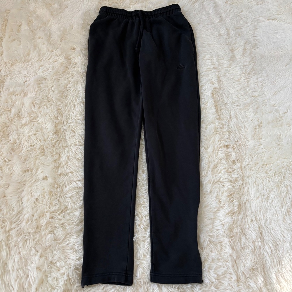 Adidas Black Fleece Lined Sweatpants Ankle Zip Joggers Embroidered Logo